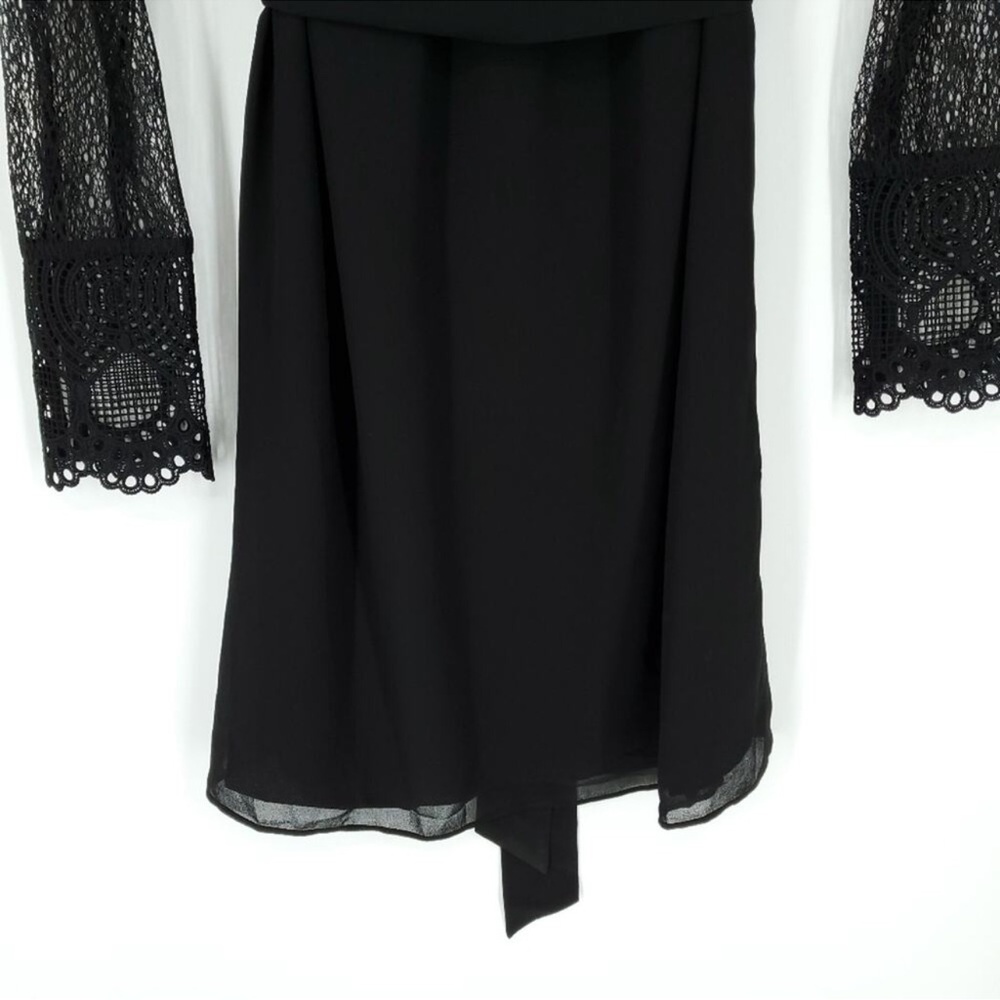 REISS Callista Lace Sleeve Belted Black Dress Size 0 - Picture 4 of 8